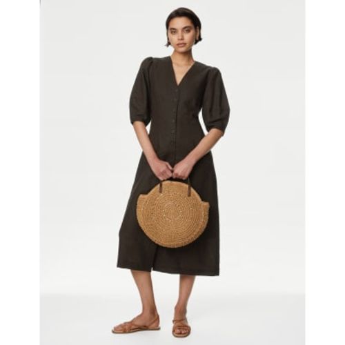 Womens Linen Rich V-Neck Midi Tea Dress - - M&S Collection - Modalova