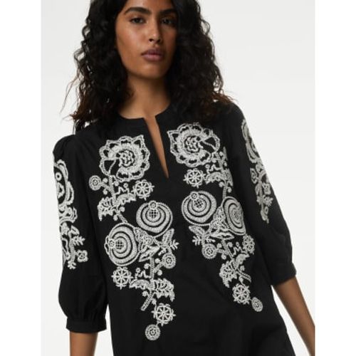 Womens Pure Cotton Embroidered Mini Smock Dress - - M&S Collection - Modalova