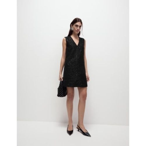 Womens Sparkly V-Neck Mini Shift Dress - - M&S Collection - Modalova