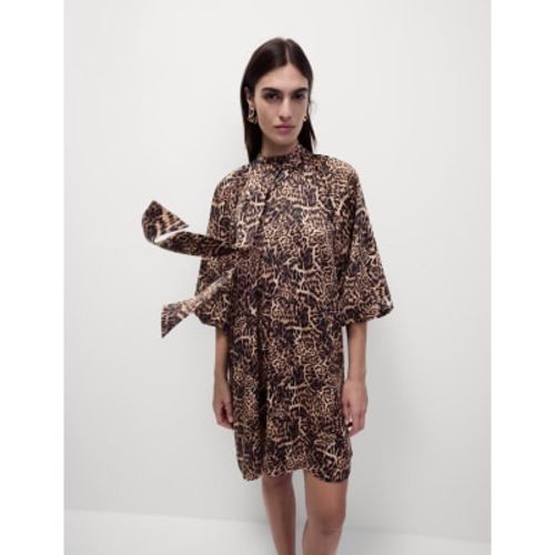 Womens Animal Print Tie Neck Mini Shift Dress - - M&S Collection - Modalova