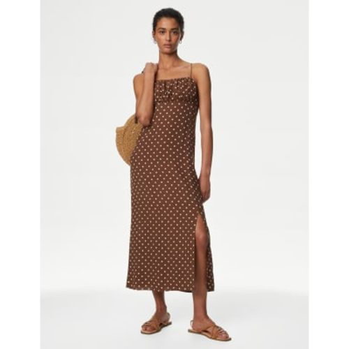 Womens Polka Dot Square Neck Midi Slip Dress - - M&S Collection - Modalova