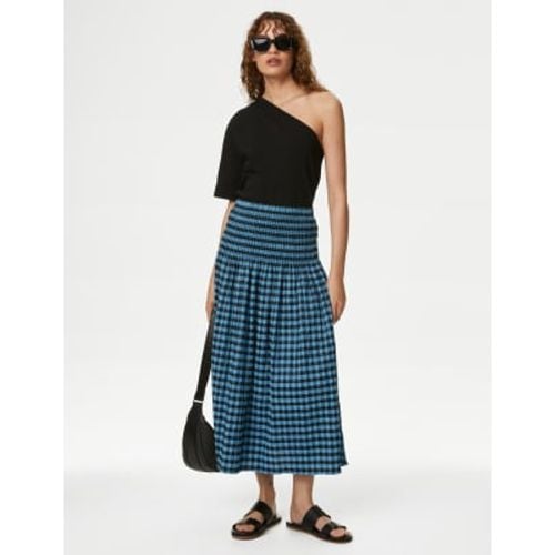 Womens Cotton Blend Checked Midi A-Line Skirt - - M&S Collection - Modalova