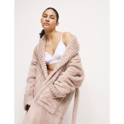 Womens Fleece Faux Fur Trim Dressing Gown - - M&S Collection - Modalova