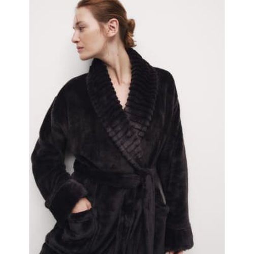 Womens Fleece Faux Fur Trim Dressing Gown - - M&S Collection - Modalova