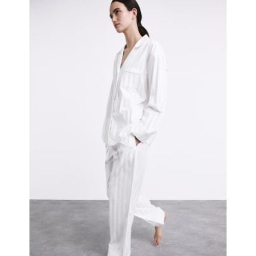 Womens Pure Cotton Sateen Striped Pyjama Set - - Autograph - Modalova