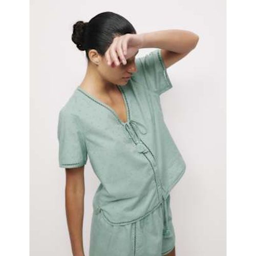 Womens Pure Cotton Dobby Tie Front Pyjama Top - M&S Collection - Modalova