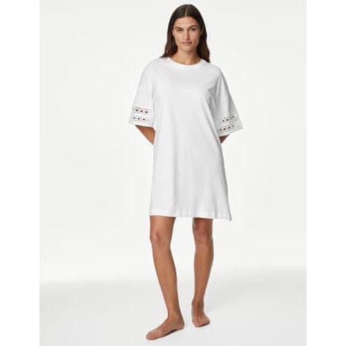 Womens Pure Cotton Broderie Trim Nightdress - - Body by M&S - Modalova