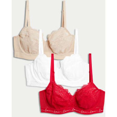 Womens 3pk Lace & Mesh Wired Balcony Bras A-E - - M&S Collection - Modalova