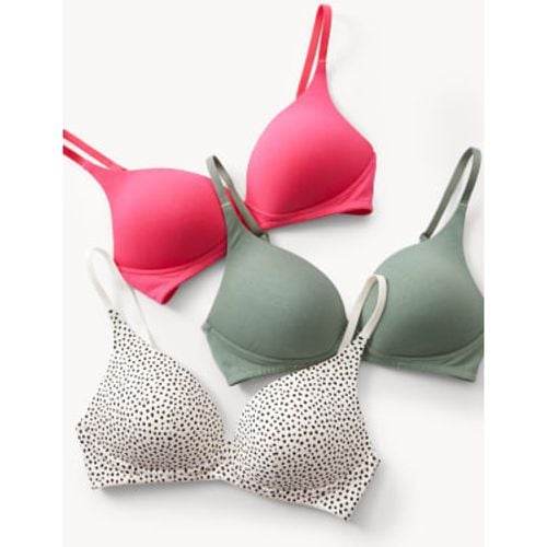 Womens 3pk Cotton Rich Non Wired T-Shirt Bras A-E - - M&S Collection - Modalova