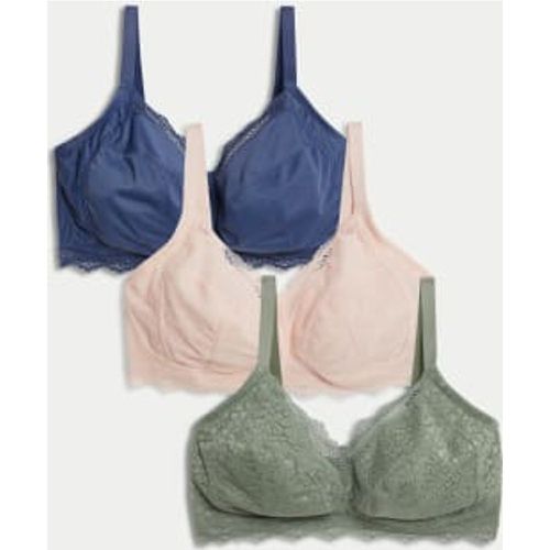 Womens 3pk Lace Trim Non Wired Bralettes F-H - - M&S Collection - Modalova