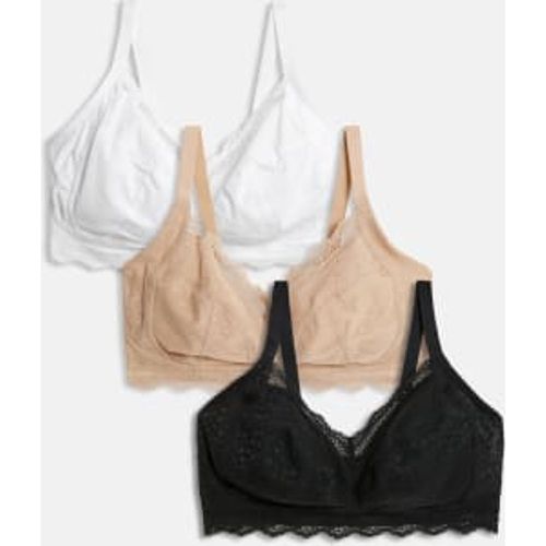 Womens 3pk Lace Trim Non Wired Bralettes F-H - - M&S Collection - Modalova