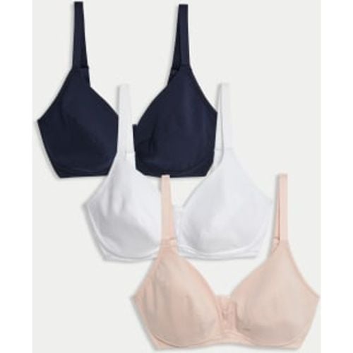 Womens 3pk Cotton & Lace Non Wired Full Cup Bras A-E - - M&S Collection - Modalova