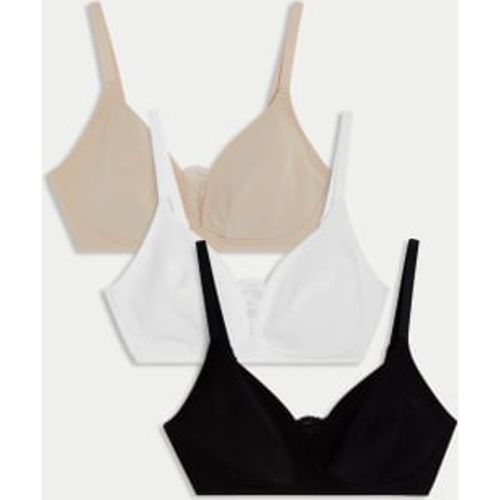 Womens 3pk Cotton & Lace Non Wired Full Cup Bras A-E - - M&S Collection - Modalova