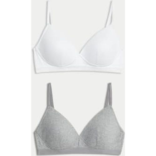 Womens 2pk Non Wired Cotton Rich Ribbed First Bras AA-D - - M&S Collection - Modalova