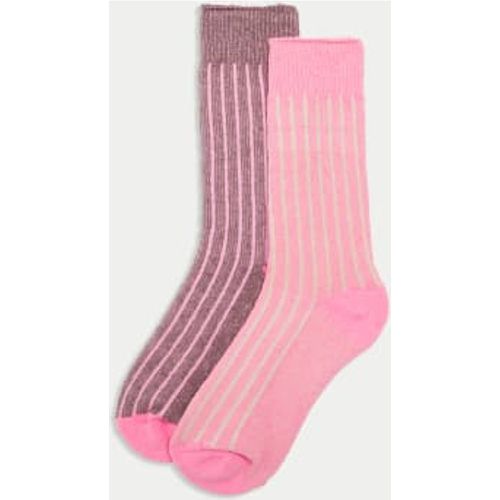 Womens 2pk Striped Thermal Ankle High Socks - - M&S Collection - Modalova