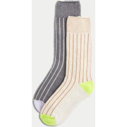 Womens 2pk Striped Thermal Ankle High Socks - - M&S Collection - Modalova