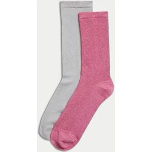 Womens 2pk Cotton Blend Sparkle Ankle High Socks - - M&S Collection - Modalova