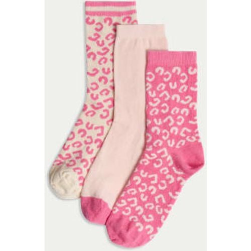 Womens 3pk Cotton Rich Animal Print Ankle High Socks - - M&S Collection - Modalova