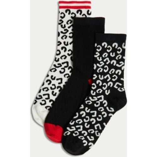 Womens 3pk Cotton Rich Animal Print Ankle High Socks - - M&S Collection - Modalova