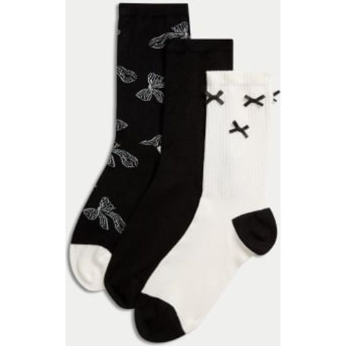 Womens 3pk Bow Ankle High Socks - - M&S Collection - Modalova