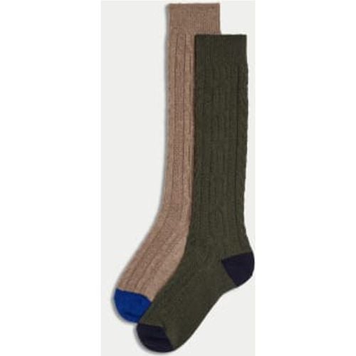 Womens 2pk Wool Blend Cable Knit Knee High Socks - - M&S Collection - Modalova