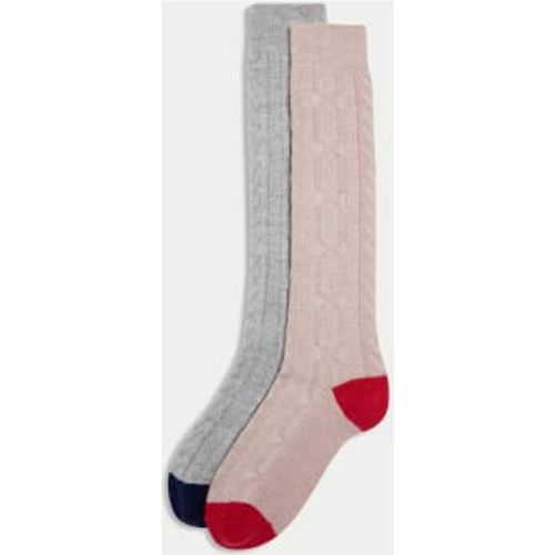 Womens 2pk Wool Blend Cable Knit Knee High Socks - - M&S Collection - Modalova