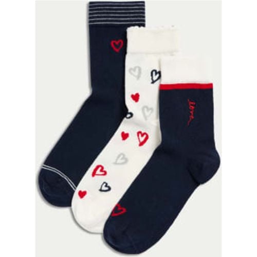 Womens 3pk Cotton Rich Love Heart Ankle High Socks - - M&S Collection - Modalova