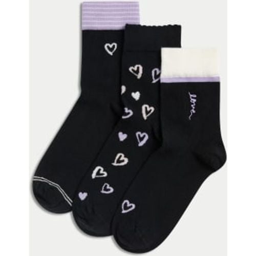 Womens 3pk Cotton Rich Love Heart Ankle High Socks - - M&S Collection - Modalova