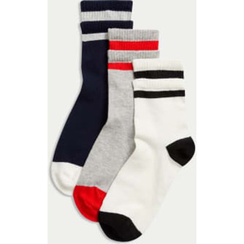 Womens 3pk Cotton Rich Striped Ankle High Socks - - M&S Collection - Modalova