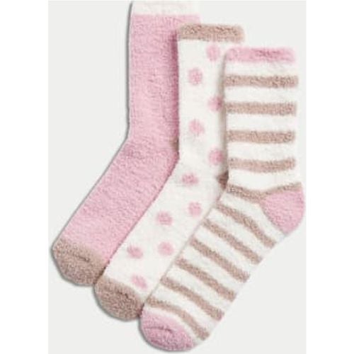 Womens 3pk Cosy Spot & Stripe Ankle High Socks - - M&S Collection - Modalova