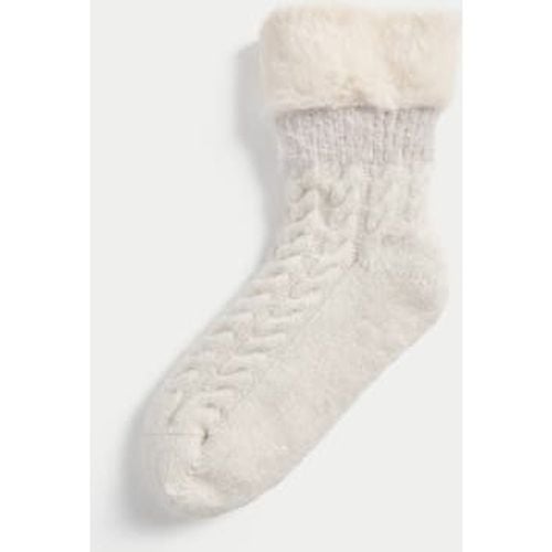 Womens Fluffy Faux Fur Collar Slipper Socks - - M&S Collection - Modalova