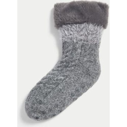 Womens Fluffy Faux Fur Collar Slipper Socks - - M&S Collection - Modalova