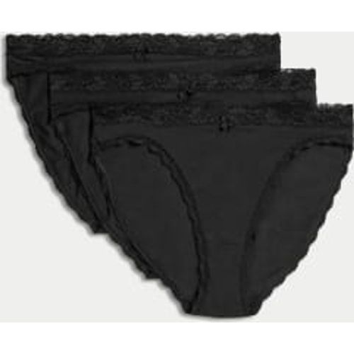 Womens 3pk Cotton Rich & Lace High Leg Knickers - - M&S Collection - Modalova