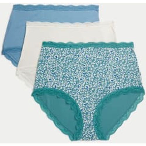 Womens 3pk Cotton Rich Lace Cuffed Full Briefs - - M&S Collection - Modalova