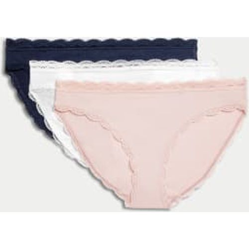 Womens 3pk Cotton Rich & Lace Bikini Knickers - - M&S Collection - Modalova