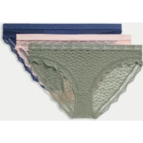 Womens 3pk Lace & Mesh Bikini Knickers - - M&S Collection - Modalova