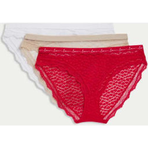 Womens 3pk Lace & Mesh Bikini Knickers - - M&S Collection - Modalova