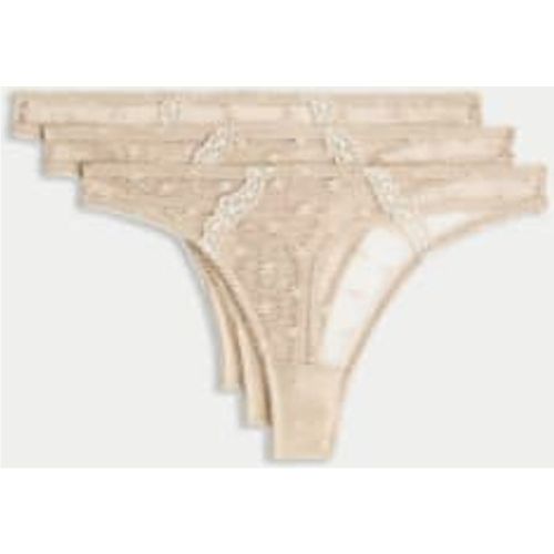 Womens 3pk Daisy Embroidery Mesh Thongs - - M&S Collection - Modalova