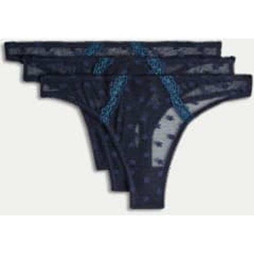 Womens 3pk Daisy Embroidery Mesh Thongs - - M&S Collection - Modalova