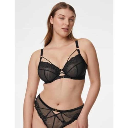 Womens Clara Satin Fishnet Wired Plunge Bra (F-H) - - Boutique - Modalova