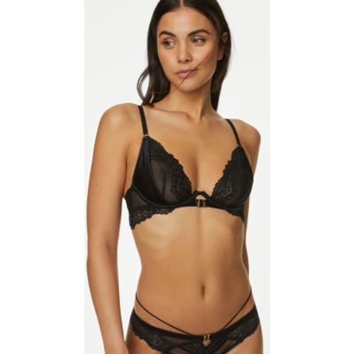 Womens Clara Satin Fishnet Wired Plunge Bra (A-E) - - Boutique - Modalova