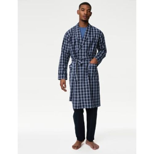 Mens Pure Cotton Checked Dressing Gown - - M&S Collection - Modalova