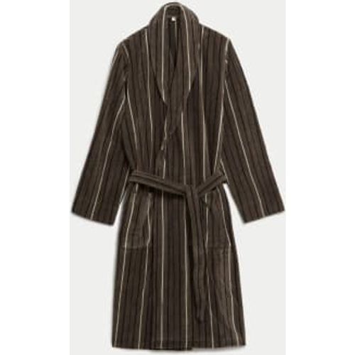 Mens Pure Cotton Velour Striped Dressing Gown - - Autograph - Modalova