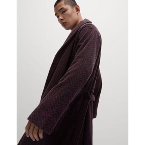 Mens Pure Cotton Chevron Towelling Dressing Gown - - M&S Collection - Modalova