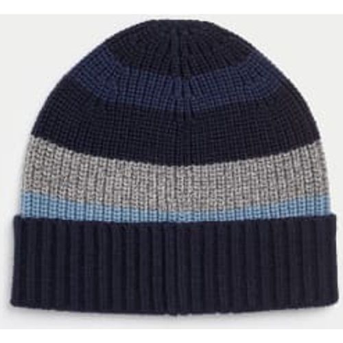 Mens Striped Ribbed Beanie Hat - - M&S Collection - Modalova