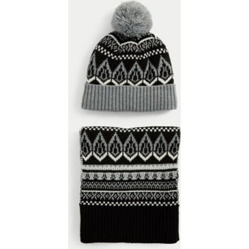 Mens Fair Isle Knitted Hat and Scarf Set - - M&S Collection - Modalova