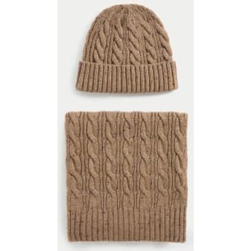 Mens Cable Knit Hat and Scarf Set - - M&S Collection - Modalova