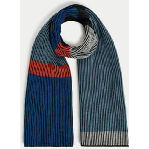 Mens Two-Tone Colourblock Rib Knit Scarf - - M&S Collection - Modalova