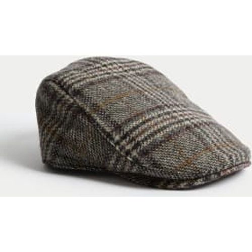 Mens Pure Wool Checked Flat Cap - - M&S Collection - Modalova