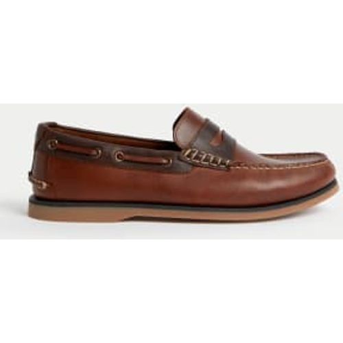 Mens Leather Slip On Deck Shoes - - M&S Collection - Modalova